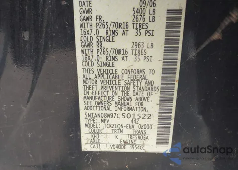 2007 Nissan Xterra X z USA, uszkodzony, nr VIN 5N1AN08W97C501522
